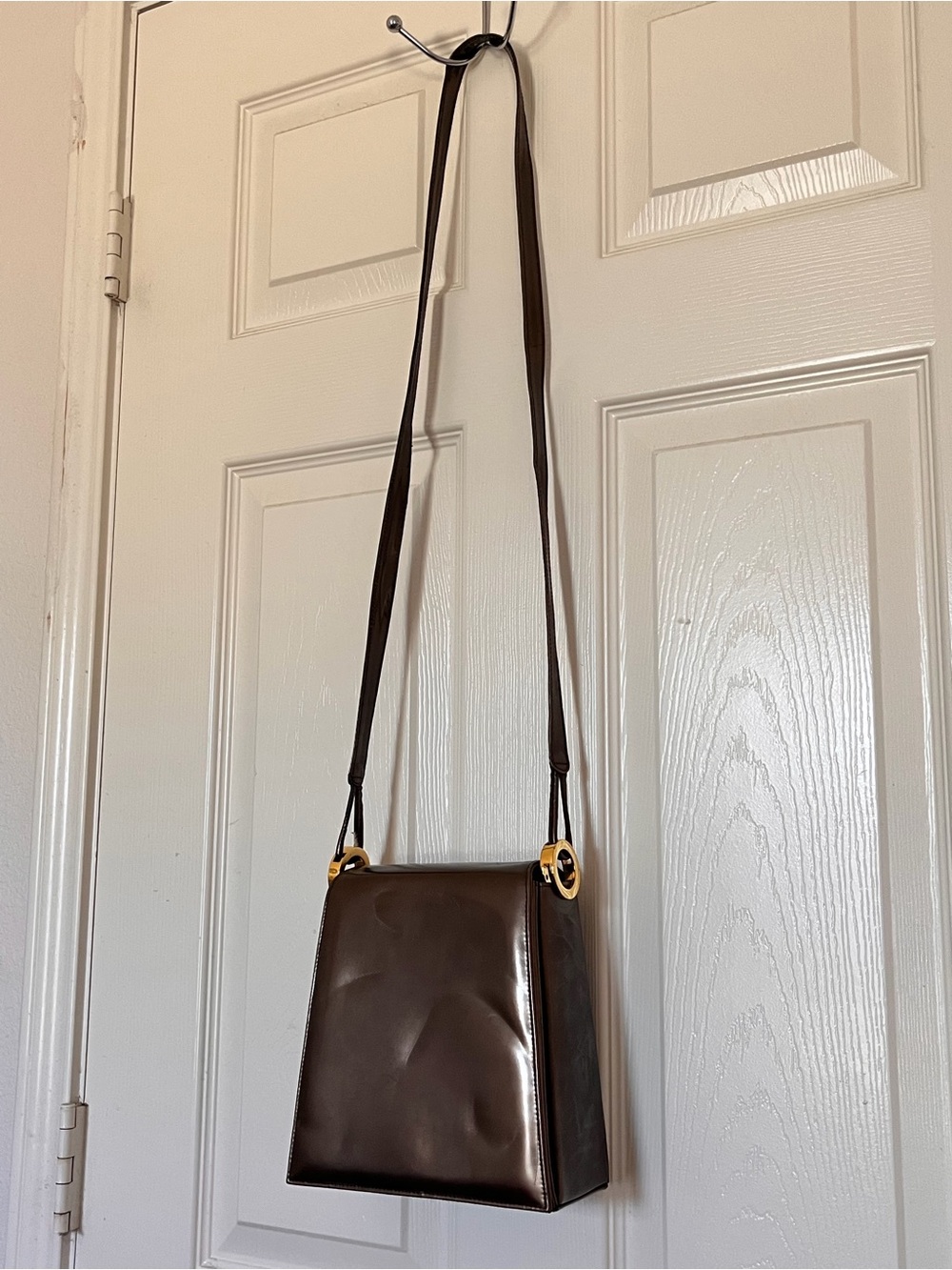 Leather Brown Crossbody Bag with Gold Accents